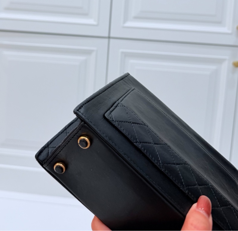 Chanel 香奈兒 Vintage trapezoid 梯型 黑金 雕花鍊 斜背包 肩背包 側背包 鍊條包-18