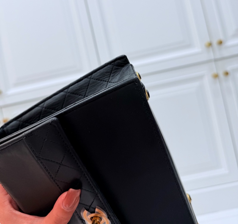 Chanel 香奈兒 Vintage trapezoid 梯型 黑金 雕花鍊 斜背包 肩背包 側背包 鍊條包-20