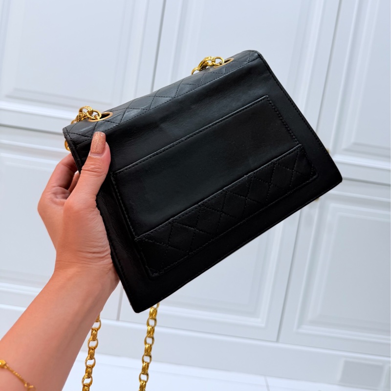 Chanel 香奈兒 Vintage trapezoid 梯型 黑金 雕花鍊 斜背包 肩背包 側背包 鍊條包-22