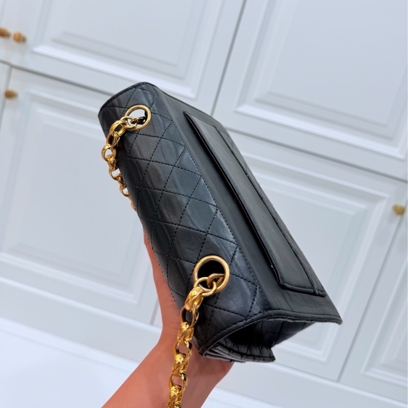 Chanel 香奈兒 Vintage trapezoid 梯型 黑金 雕花鍊 斜背包 肩背包 側背包 鍊條包-23