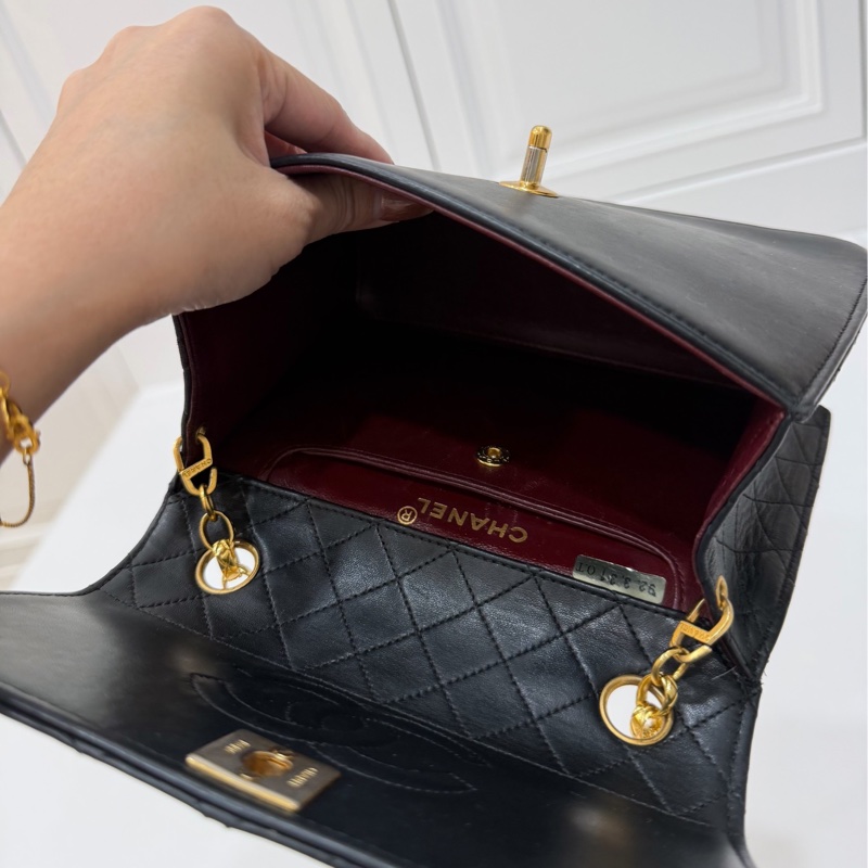 Chanel 香奈兒 Vintage trapezoid 梯型 黑金 雕花鍊 斜背包 肩背包 側背包 鍊條包-30