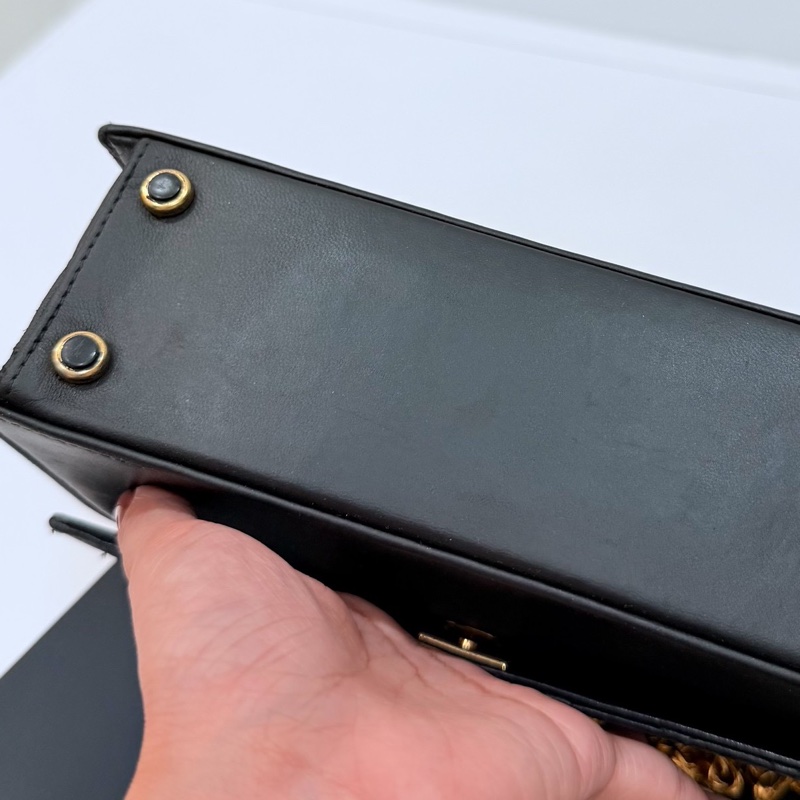 Chanel 香奈兒 Vintage trapezoid 梯型 黑金 雕花鍊 斜背包 肩背包 側背包 鍊條包-34