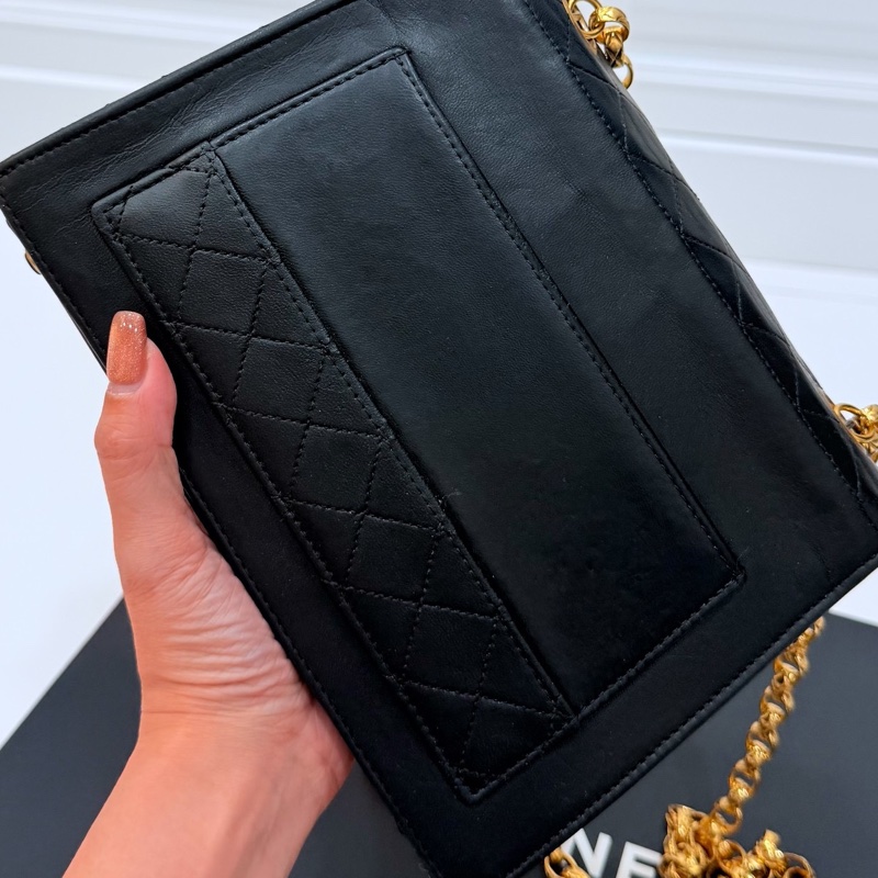 Chanel 香奈兒 Vintage trapezoid 梯型 黑金 雕花鍊 斜背包 肩背包 側背包 鍊條包-35