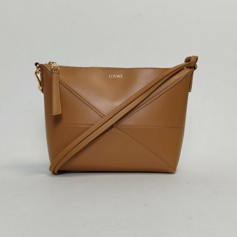 LOEWE 棕色牛皮金扣puzzlefoldpouch變形包腋下包飯盒包肩背包