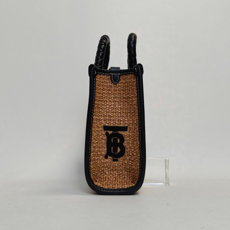 Burberry 拼色草編TBLOGO刺繡包斜挎包肩背包-1