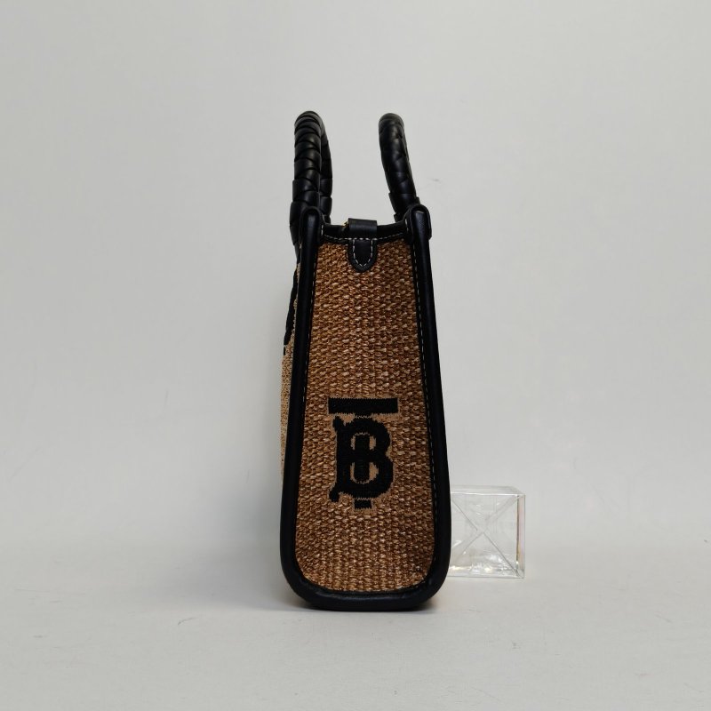 Burberry 拼色草編TBLOGO刺繡包斜挎包肩背包-3