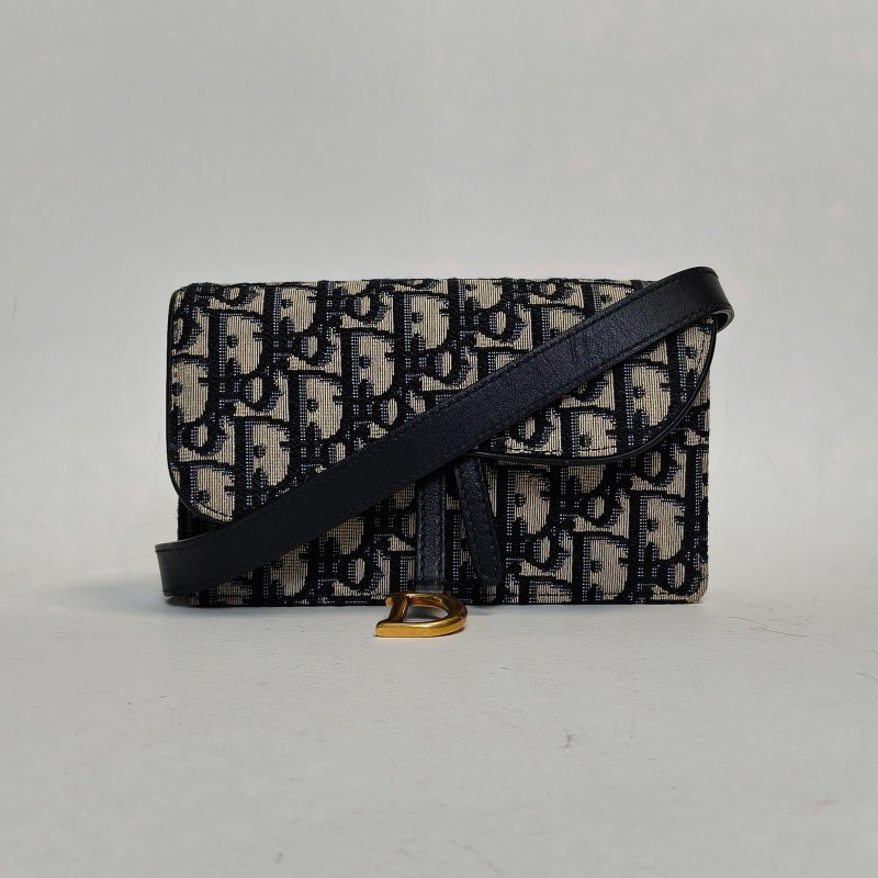 DIOR SADDLE馬鞍腰包17墨藍色帆布金扣2019Oblique印花肩背包-0