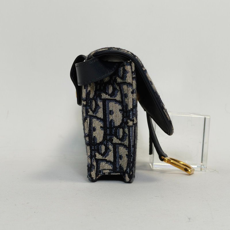 DIOR SADDLE馬鞍腰包17墨藍色帆布金扣2019Oblique印花肩背包-1