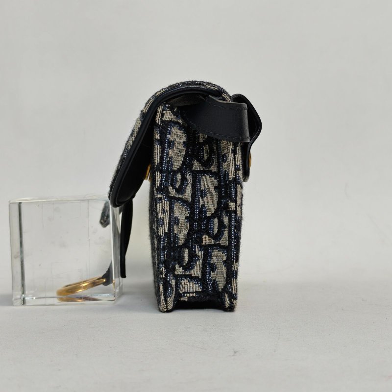 DIOR SADDLE馬鞍腰包17墨藍色帆布金扣2019Oblique印花肩背包-3