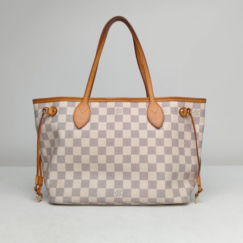 LOUIS VUITTON Neverfull小號29配子袋白棋格PVC金扣2015肩背包-0