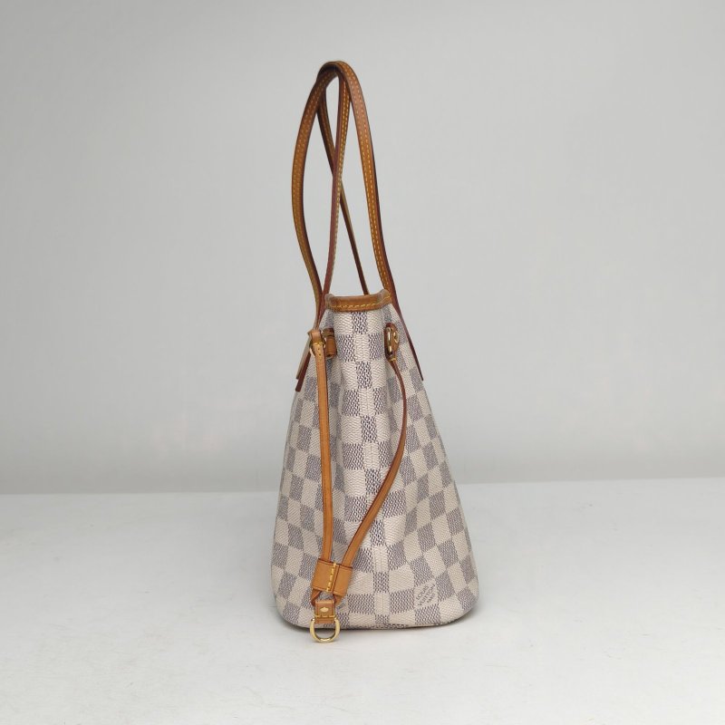 LOUIS VUITTON Neverfull小號29配子袋白棋格PVC金扣2015肩背包-1