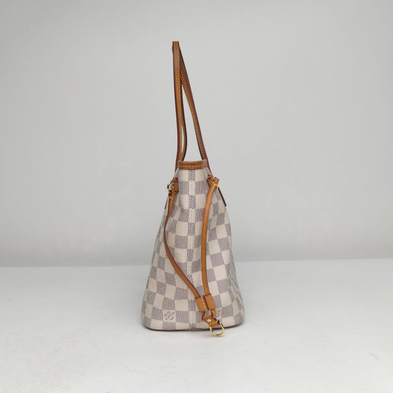 LOUIS VUITTON Neverfull小號29配子袋白棋格PVC金扣2015肩背包-3