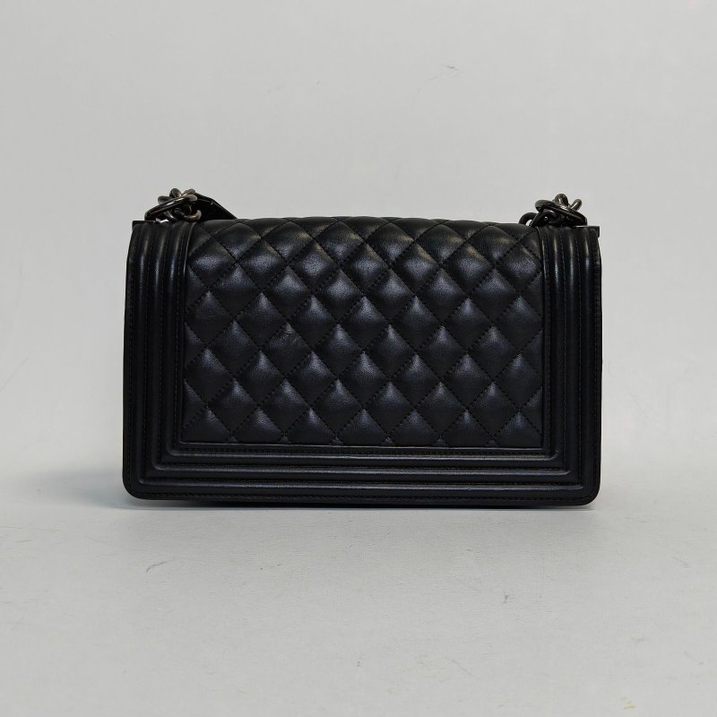 CHANEL Leboy中號25黑色牛皮20開銀扣菱格紋肩背包-2