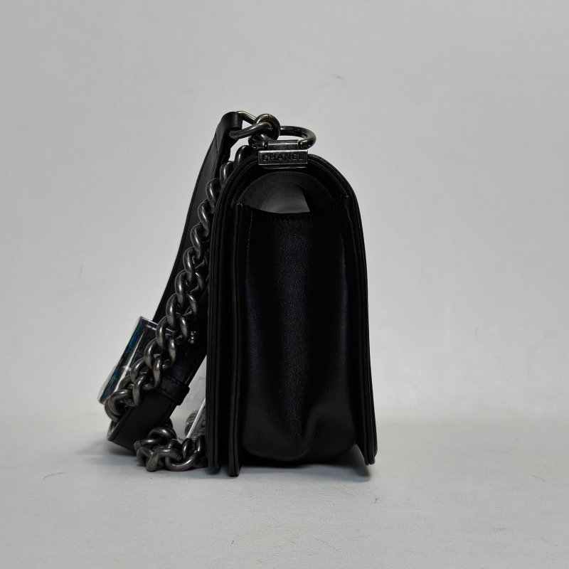 CHANEL Leboy中號25黑色牛皮20開銀扣菱格紋肩背包-3