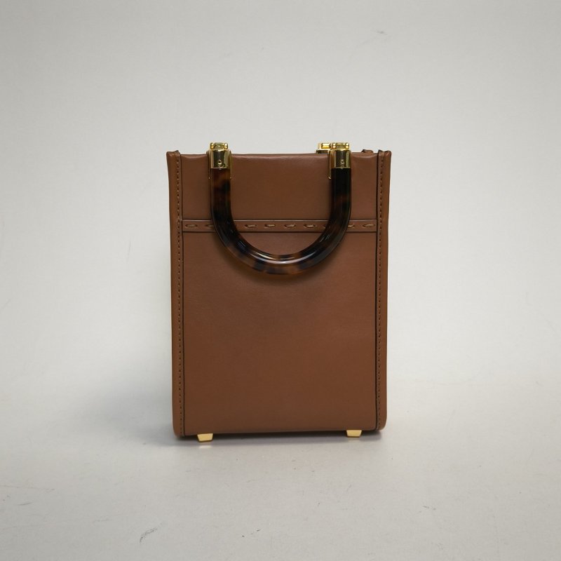 FENDI Sunshine陽光購物手提袋Mini迷你棕色牛皮肩背包-2