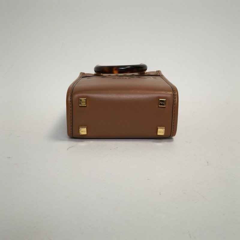 FENDI Sunshine陽光購物手提袋Mini迷你棕色牛皮肩背包-4