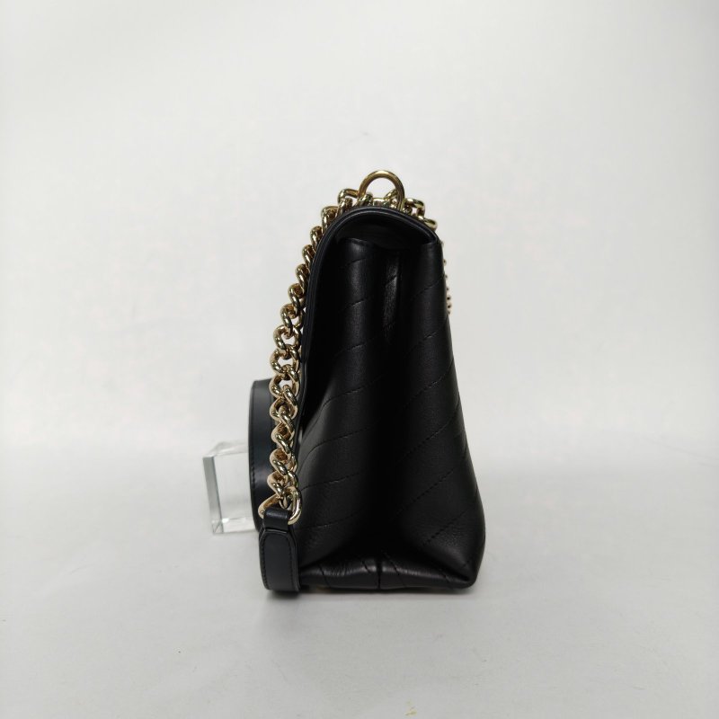 CHANEL 黑色牛皮26開淺金扣CF口蓋包季節款風琴包V紋鏈條包肩背包-3