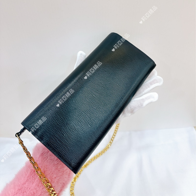 莉亞精品♡ Prada 黑金woc 鏈條包 九新美包-3
