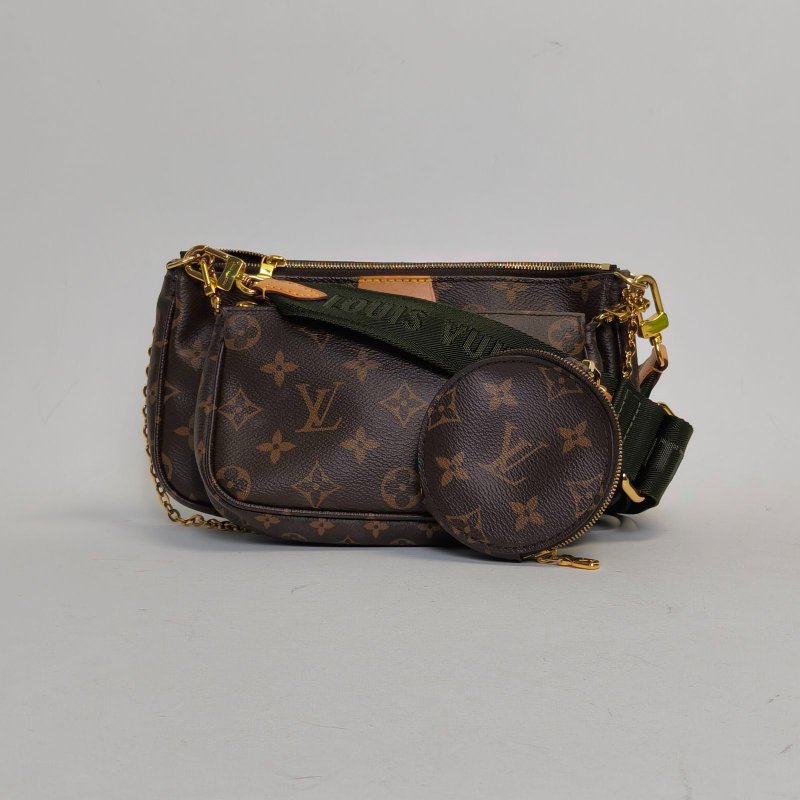 LOUIS VUITTON MultiPochetteAccessoires五合一綠肩帶老花PVC晶片肩背包-0