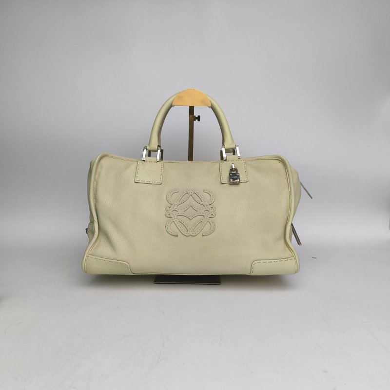 LOEWE Amazona36Bag淡黃色牛皮銀扣肩背包-0
