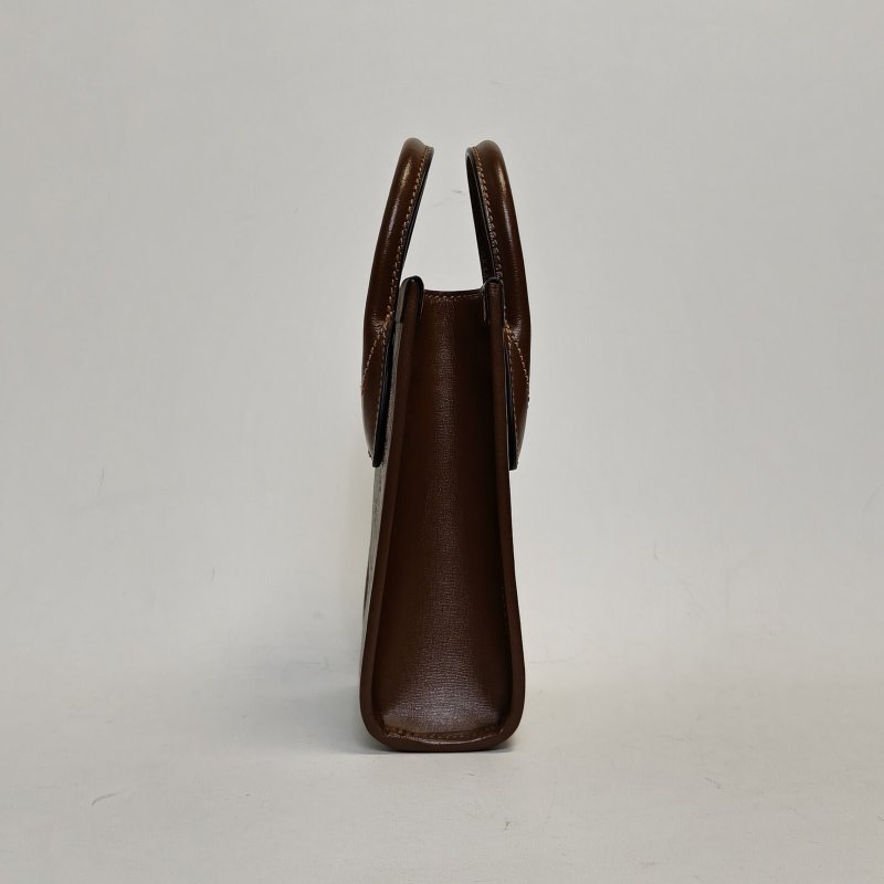 GUCCI GGRetro皮標帆布拼皮老花LOGO迷你托特包單肩斜挎包烏木色牛皮/PVC金扣肩背包-1