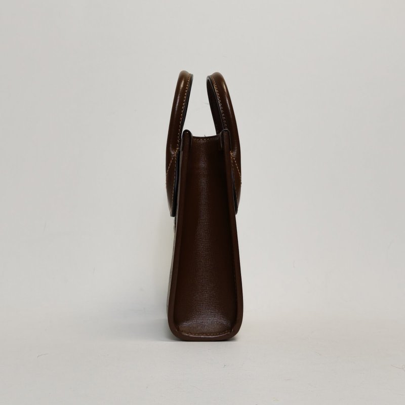 GUCCI GGRetro皮標帆布拼皮老花LOGO迷你托特包單肩斜挎包烏木色牛皮/PVC金扣肩背包-3