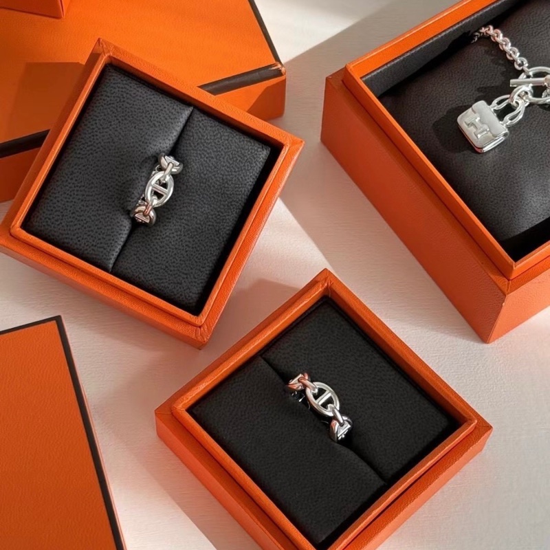 Hermes 純銀豬鼻子戒指/尺寸52-2