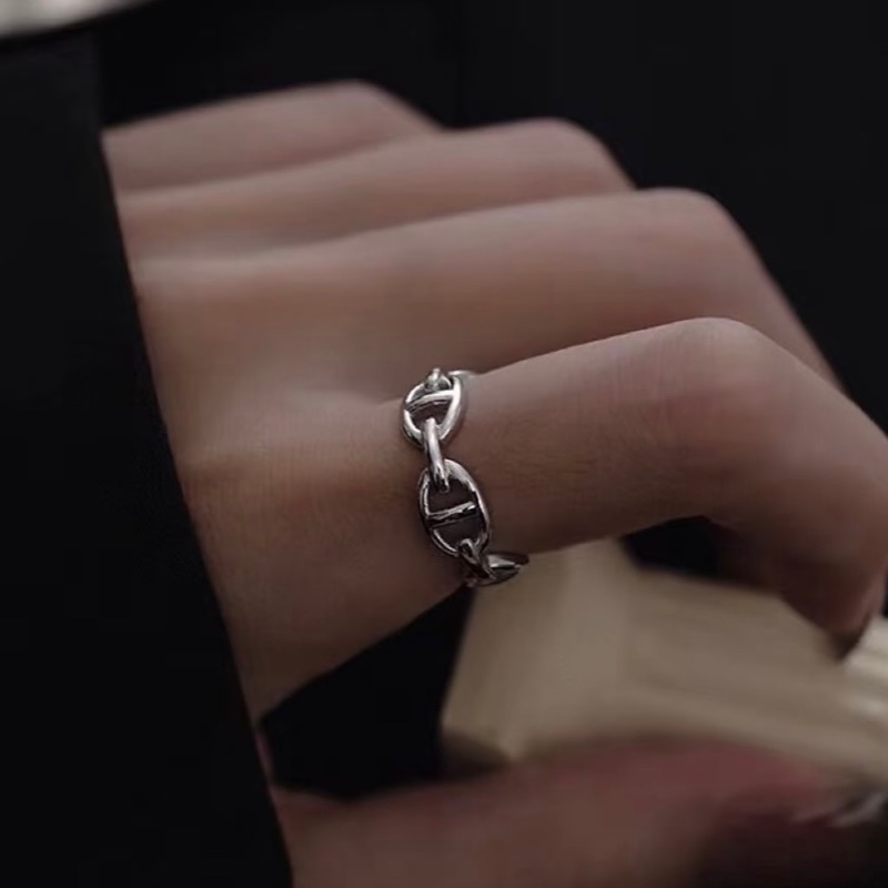 Hermes 純銀豬鼻子戒指/尺寸52-3