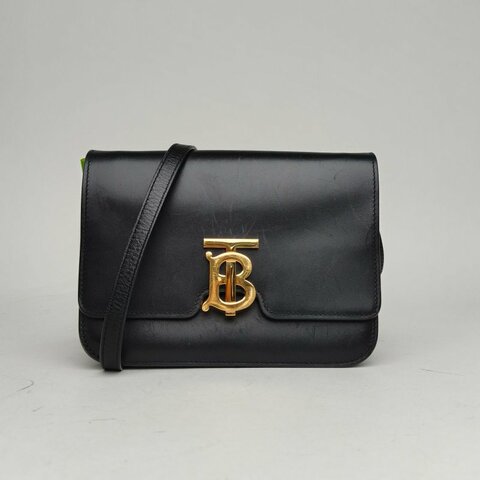 Burberry 黑色牛皮金扣TBLogo標識鎖扣單肩包肩背包