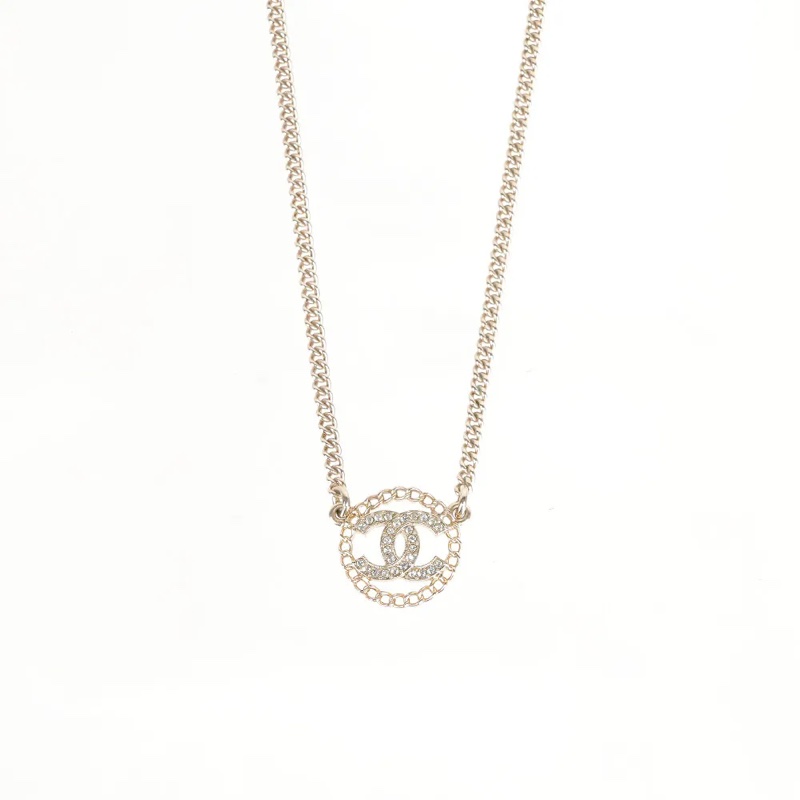 CC Logo 水鑽及圓形鏤空造型項鍊(金色)-0