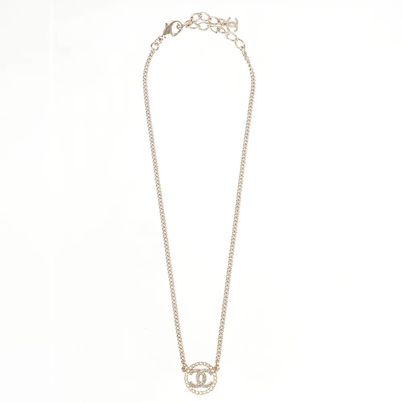 CC Logo 水鑽及圓形鏤空造型項鍊(金色)-3