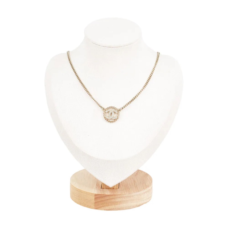 CC Logo 水鑽及圓形鏤空造型項鍊(金色)-4