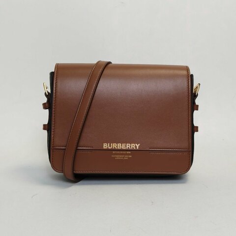 Burberry 棕色牛皮Grace橫板豆腐包斜挎包肩背包