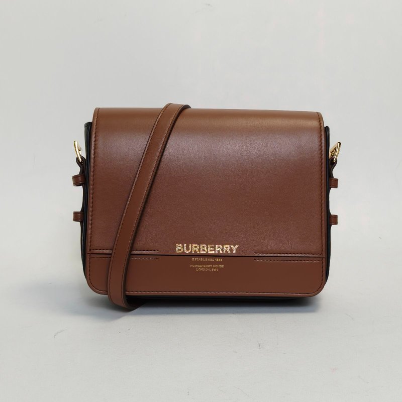 Burberry 棕色牛皮Grace橫板豆腐包斜挎包肩背包-0