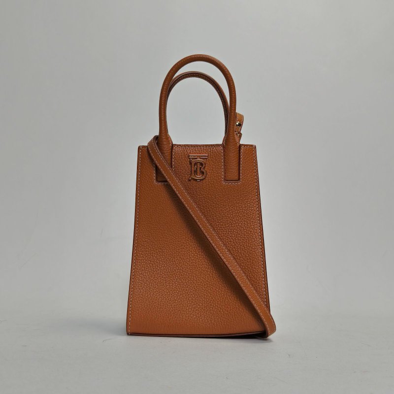 Burberry 棕色牛皮金扣TBLOGO豎版cabas斜挎包肩背包-0