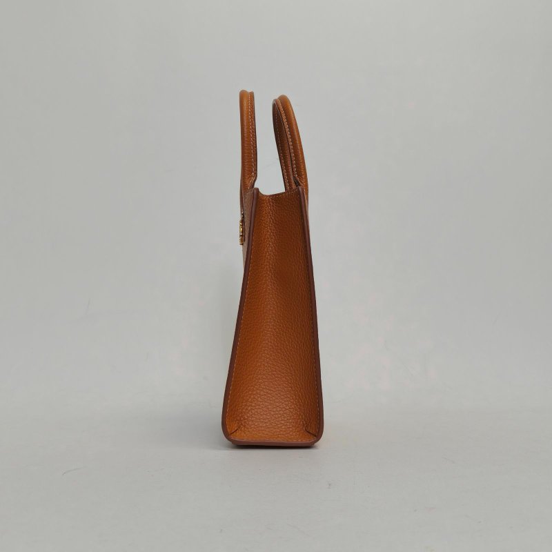 Burberry 棕色牛皮金扣TBLOGO豎版cabas斜挎包肩背包-3