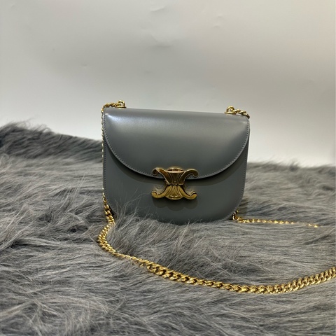 Celine 鋅色滑面牛皮金釦下蓋CHAIN BESACE CLEA肩斜背包110973BF4 08ZC