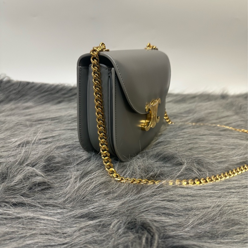 Celine 鋅色滑面牛皮金釦下蓋CHAIN BESACE CLEA肩斜背包110973BF4 08ZC-2