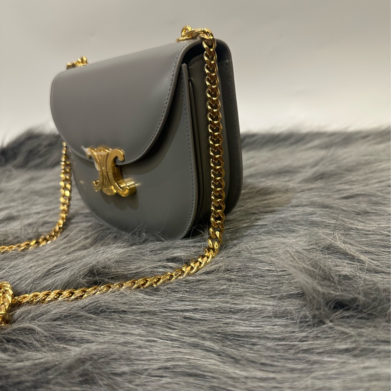 Celine 鋅色滑面牛皮金釦下蓋CHAIN BESACE CLEA肩斜背包110973BF4 08ZC-3