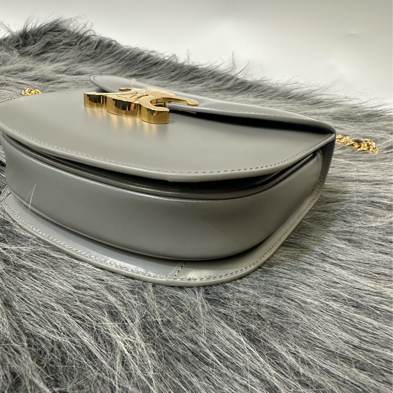 Celine 鋅色滑面牛皮金釦下蓋CHAIN BESACE CLEA肩斜背包110973BF4 08ZC-5
