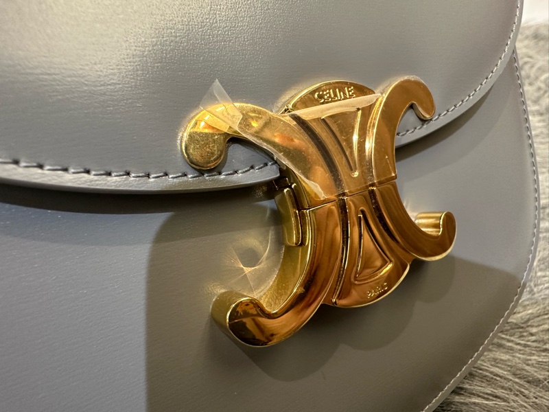 Celine 鋅色滑面牛皮金釦下蓋CHAIN BESACE CLEA肩斜背包110973BF4 08ZC-7