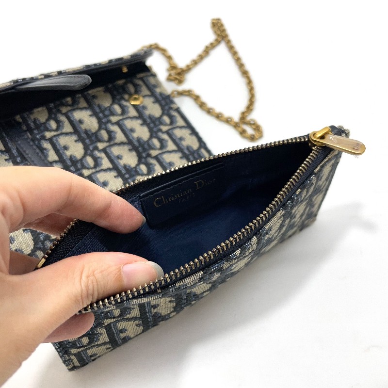 Dior 藍緹花霧金釦Saddle二合一鏈帶斜背包-10