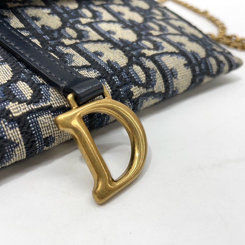 Dior 藍緹花霧金釦Saddle二合一鏈帶斜背包-11