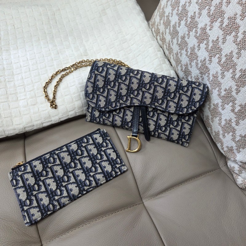 Dior 藍緹花霧金釦Saddle二合一鏈帶斜背包-0