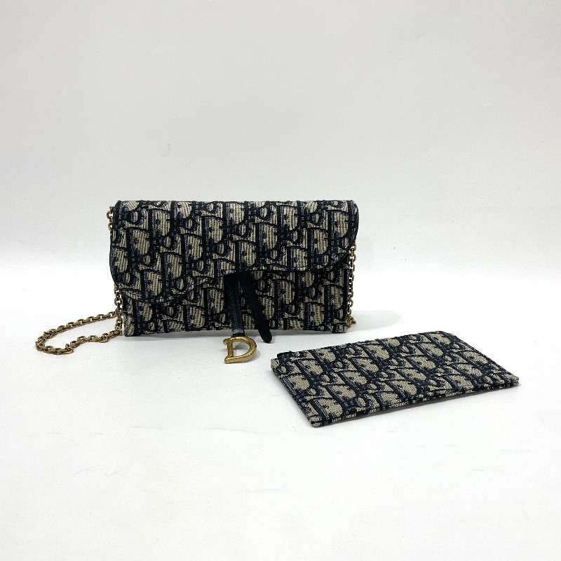 Dior 藍緹花霧金釦Saddle二合一鏈帶斜背包-1