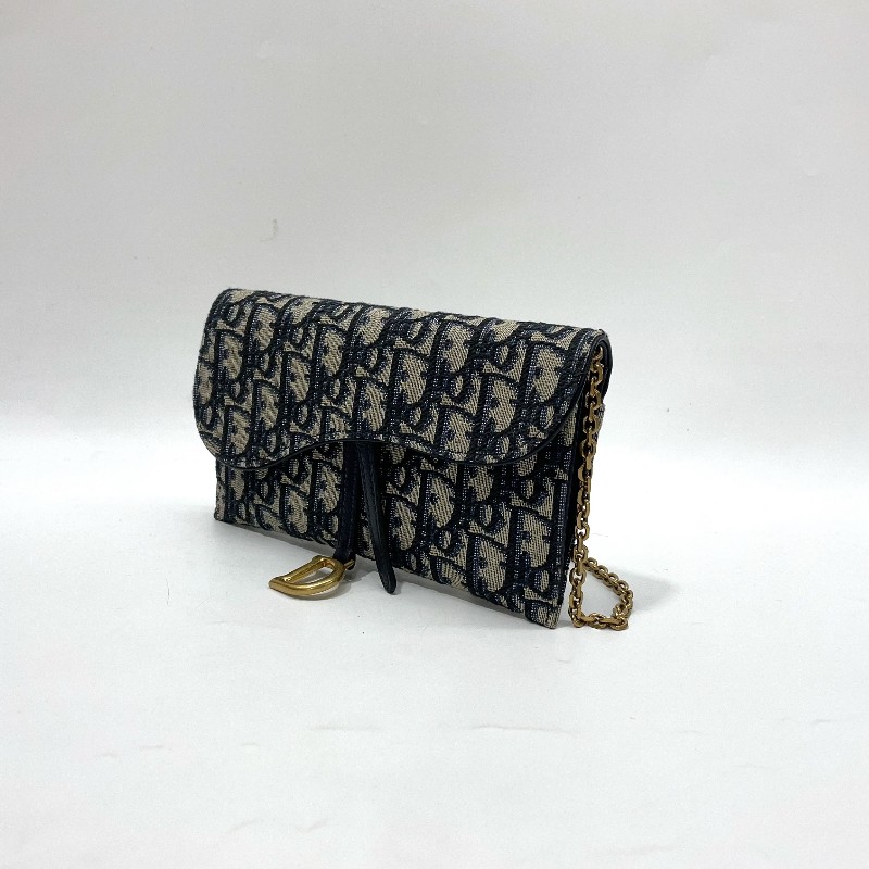 Dior 藍緹花霧金釦Saddle二合一鏈帶斜背包-3