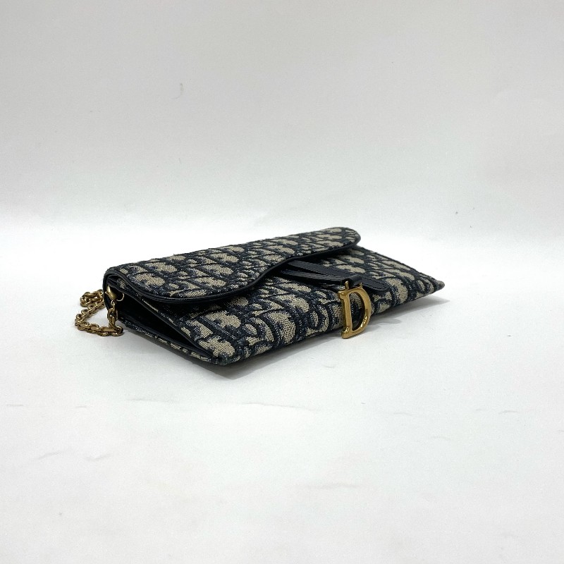 Dior 藍緹花霧金釦Saddle二合一鏈帶斜背包-7