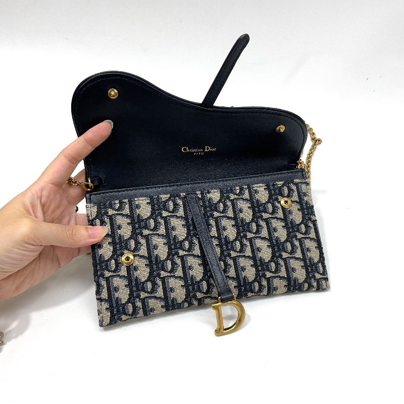 Dior 藍緹花霧金釦Saddle二合一鏈帶斜背包-8