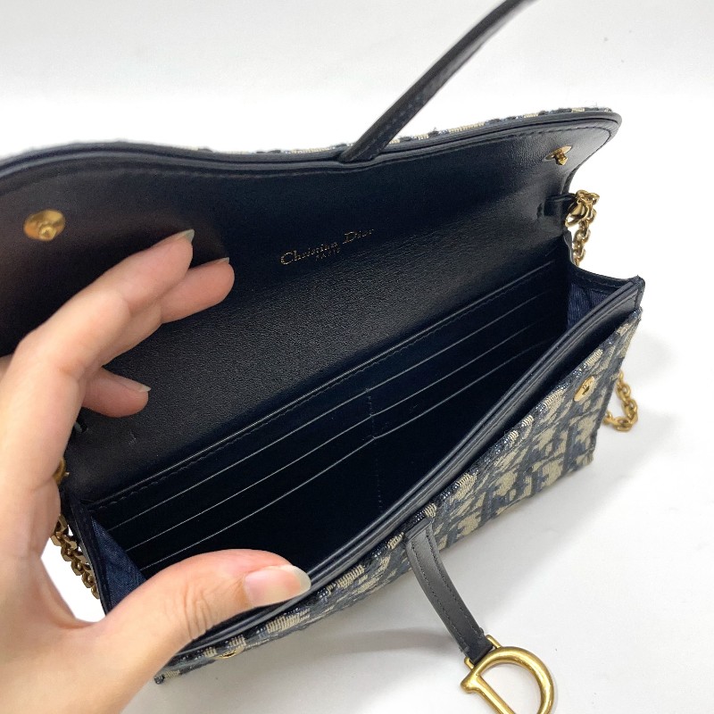 Dior 藍緹花霧金釦Saddle二合一鏈帶斜背包-9
