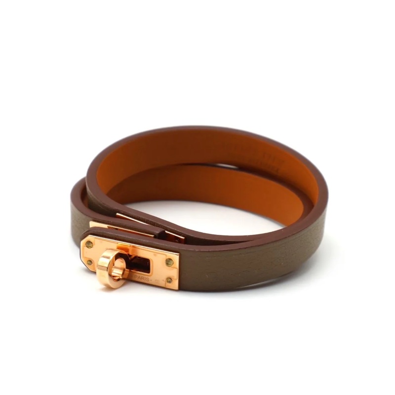 平台最低價近新閒置斷貨款✨ HERMES 愛馬仕 mini Kelly 雙圈牛皮轉釦手環 (大象灰Etoupe x 玫瑰金色) bracelet-2